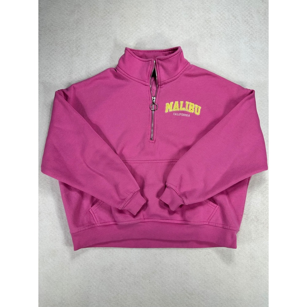 Vinyl Icons Malibu California Pink Quarter Zip Sweatshirt Women Medium